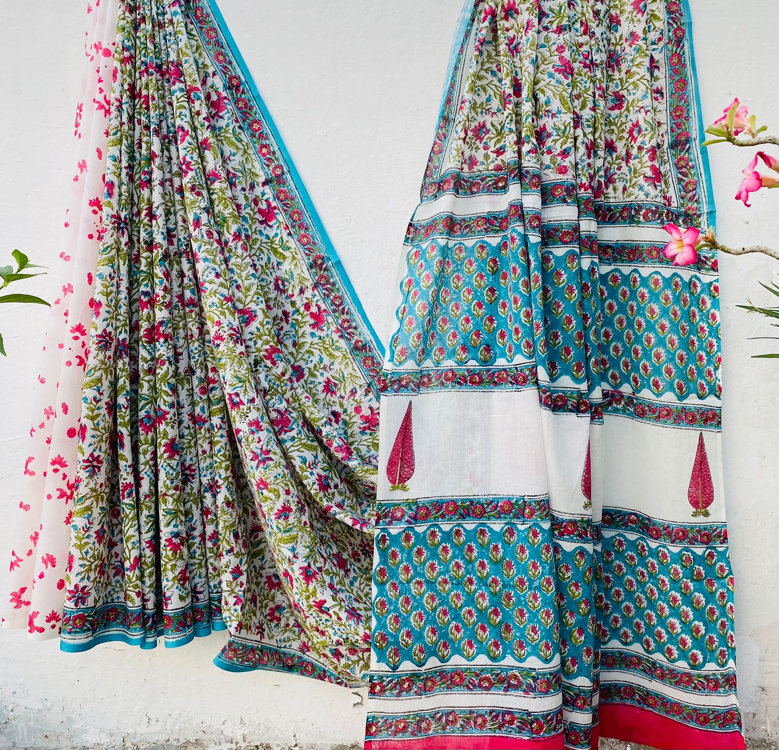 Hand block print soft cotton saree with blouse